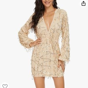 Holiday Dress. DGMYG Women's Deep V Neck, Sequin Glitter, Short Mini Dress